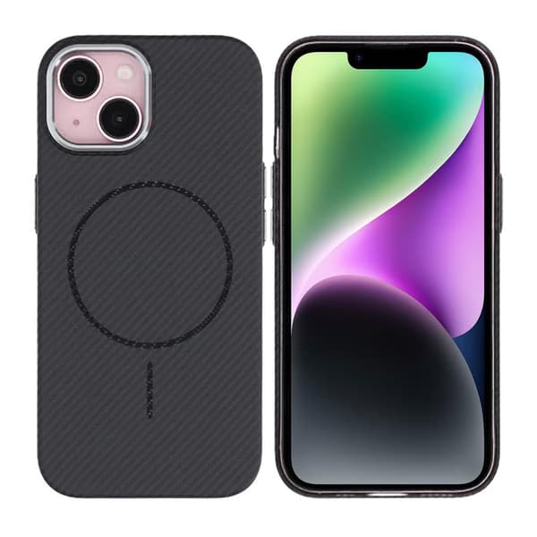 Carbon Patterned Mobile Case for iPhone 13 and 14 - Black Svart