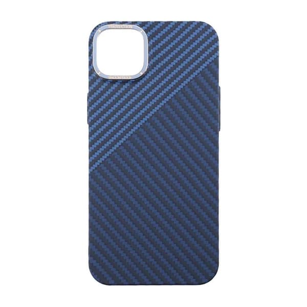 Carbon Fiber Phone Case for iPhone 14 Plus - Blue and Gray Blå