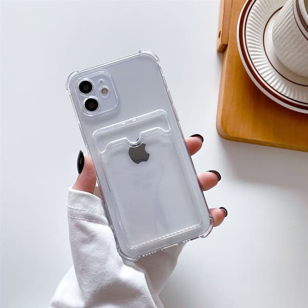 Shockproof Case with Card Holder iPhone 12 - Transparent Transparent