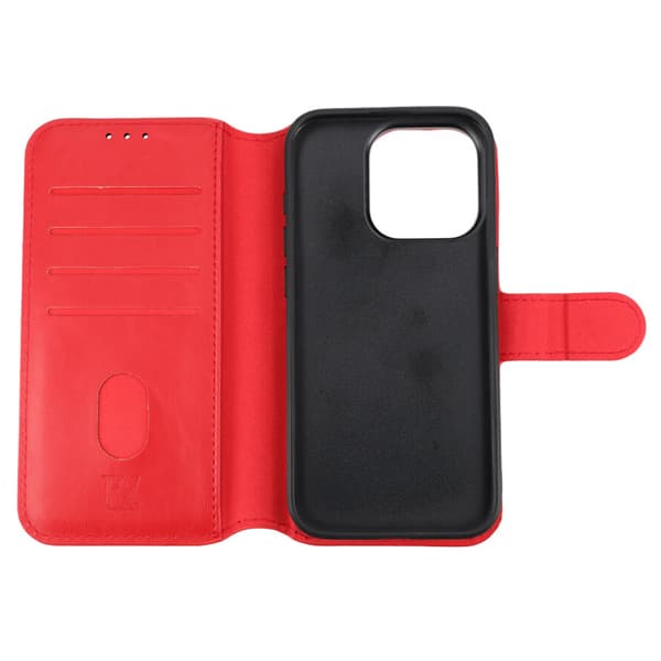 iPhone 15 Pro Wallet Case Magnet Rvelon - Red Röd