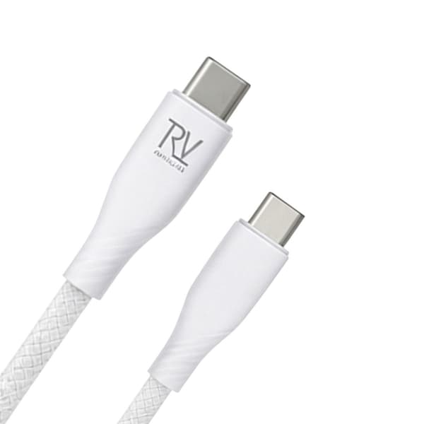 Rvelon USB-C Flätad Laddkabel 60W Snabbladdning 2m - Vit Vit