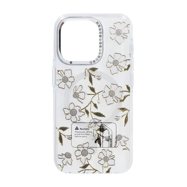 Case Magsafe for iPhone 15 Pro Max - Transparent flowers and twigs Transparent