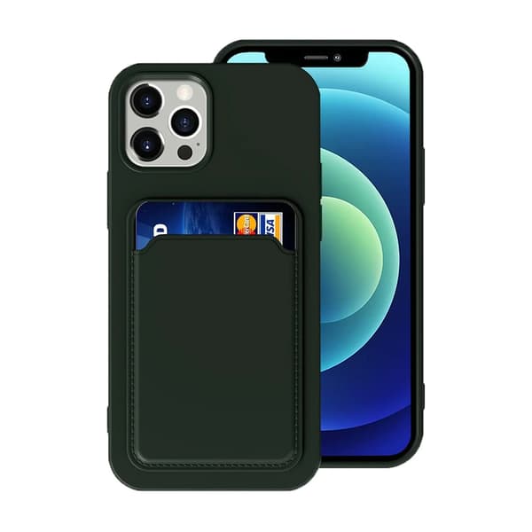 Silicone Case with Card Holder iPhone 12 and 12 Pro Military green Grön