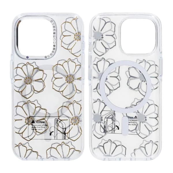 Mobilskal Magsafe till iPhone 15 Pro - Transparent med blommor Transparent