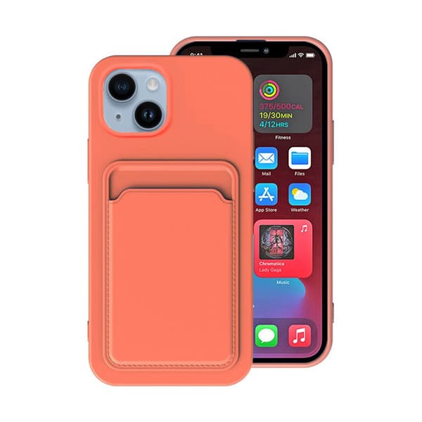 iPhone 14 Plus Silicone Case with Card Holder - Orange Orange