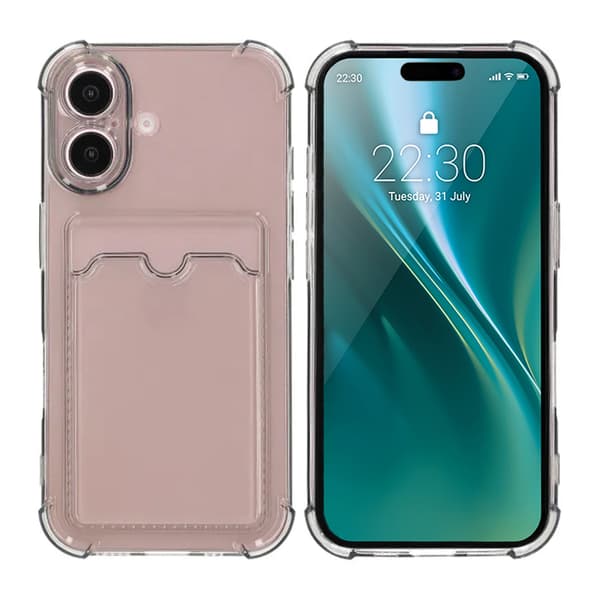 iPhone 16 Mobile Case Shockproof with Card Holder - Black Svart