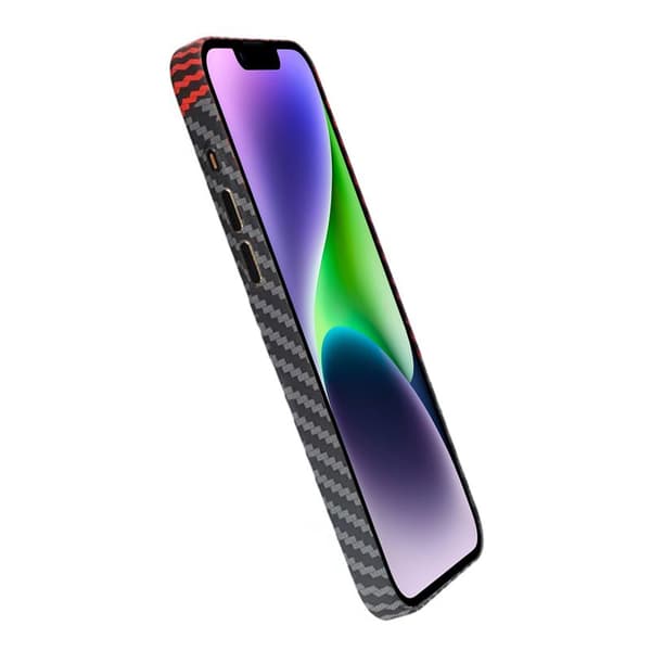 Carbon Fiber Phone Case for iPhone 15 Pro Max - Red and Black Svart
