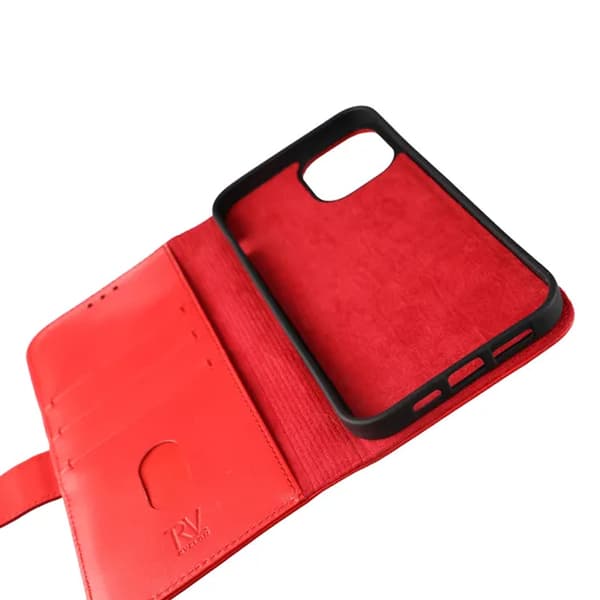 iPhone 12 Pro Max Wallet Case Leather Rvelon - Red Röd