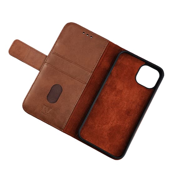 iPhone 12 Mini Wallet Case Leather Rvelon - Brown Brun