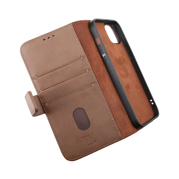 iPhone 14 Plus Plånboksfodral Läder Rvelon - Brun Brun