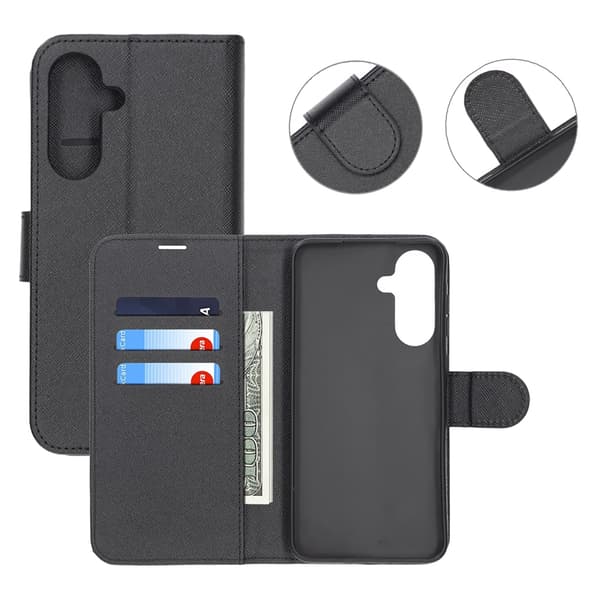 Flip Stand Leather Wallet Case For Samsung A56 Black Svart