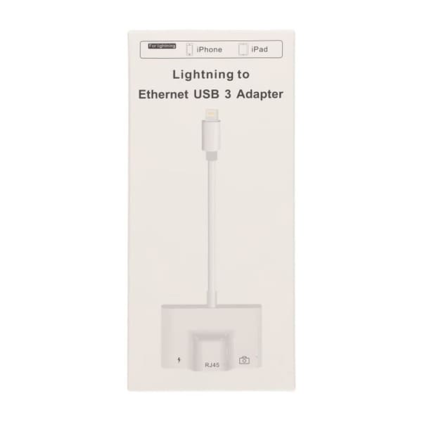 Lightning till Ethernet + Lighnting + USB A