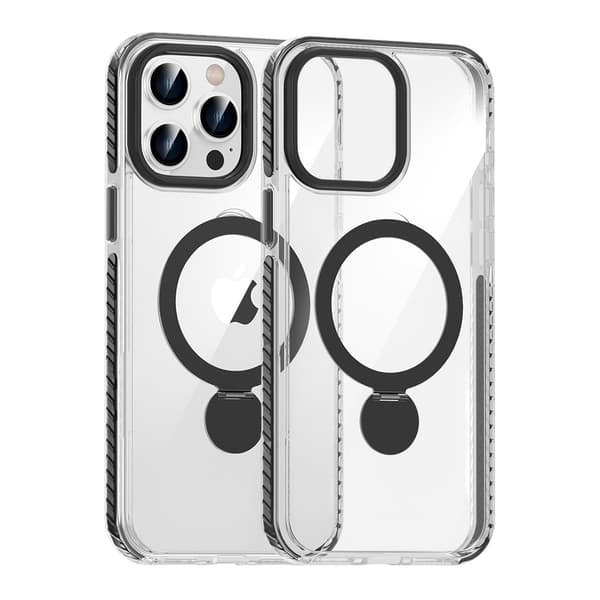 Case Magsafe for iPhone 15 Pro - Transparent black with ring stand Transparent