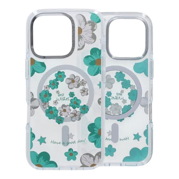 Gradient Floral Magnetic Case For iPhone 16 Pro Max Green