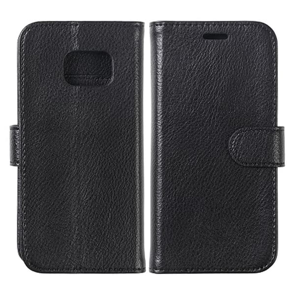 Samsung S7 Edge Wallet Case Leather with Stand - Black Svart
