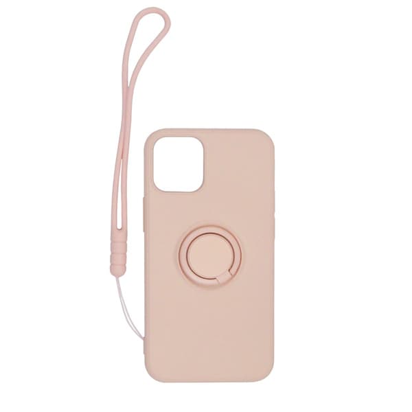 iPhone 12 Pro Max Silikonskal med Ringhållare och Handrem - Rosa Rosa
