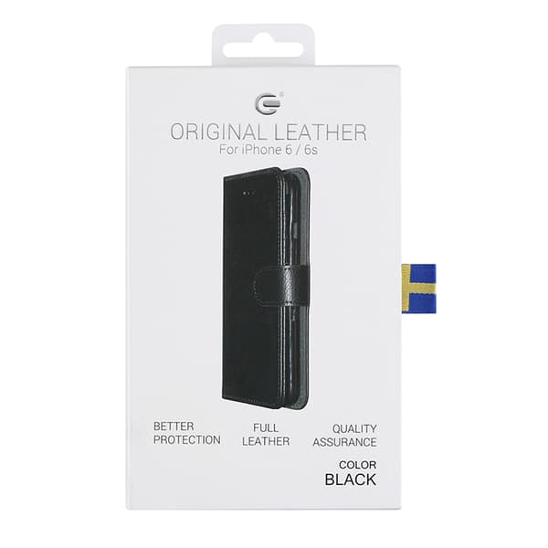Wallet Case Leather with Stand for iPhone 6 and 6S - Black Svart