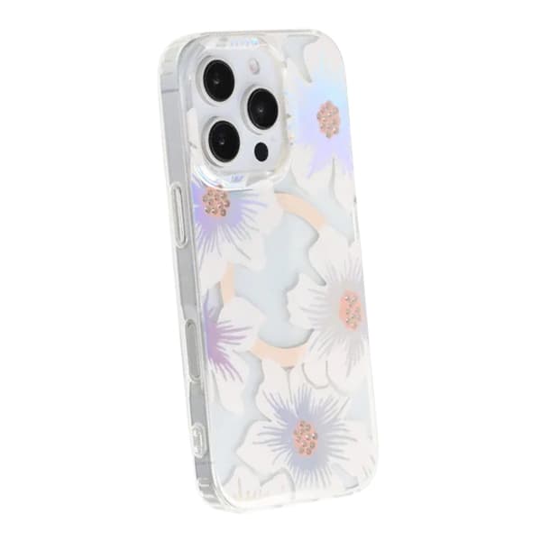 Laser Engraved Floral Rhinestone MagSafe Case For iPhone 16 Pro Large Lily
