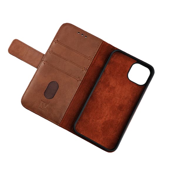 iPhone 13 Mini Wallet Case Leather Rvelon - Brown Brun
