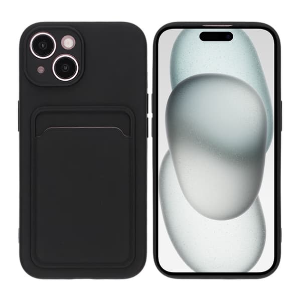 Silicone Case with Card Holder iPhone 15 Black Svart