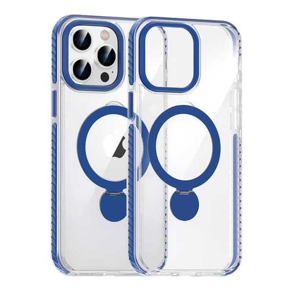 Magsafe Case for iPhone 15 Pro Max - Transparent blue with ring stand Transparent