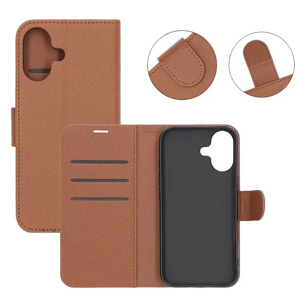 Flip Stand Leather Wallet Case For iPhone 17 Brown Brun