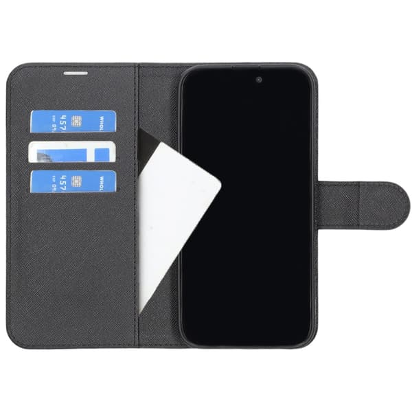 Flip Stand Leather Wallet Case For iPhone 16 Pro Max Black Svart
