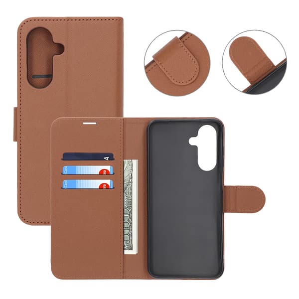 Flip Stand Leather Wallet Case For Samsung A56 Brown Brun