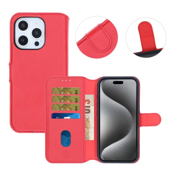 iPhone 16 Pro Wallet Case Magnet Rvelon - Red Röd