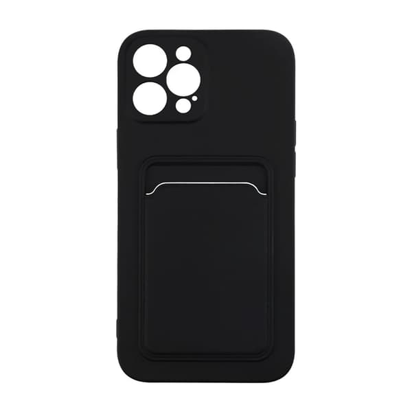 iPhone 12 Pro Max Silicone Case with Card Holder - Black Svart