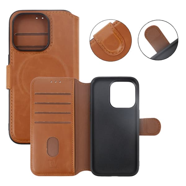 iPhone 15 Pro Wallet Case with Magsafe Rvelon - Brown Brun