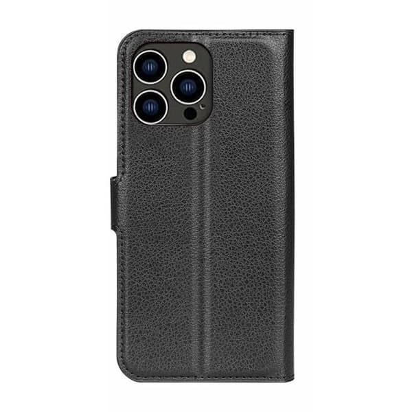 iPhone 15 Pro Max Flip Stand Leather Wallet Case Black Svart