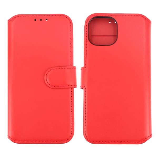 iPhone 15 Wallet Case Leather Rvelon - Red Röd