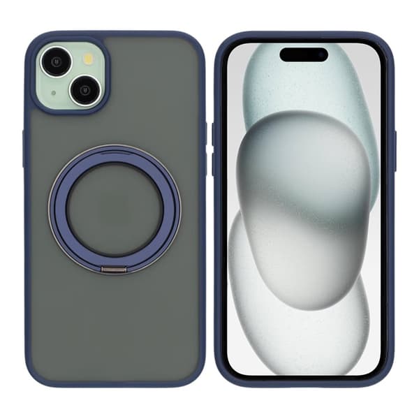 Matte case 360 ​​rotating bracket Mobile Phone Case For iPhone 15 Plus Blue Blå