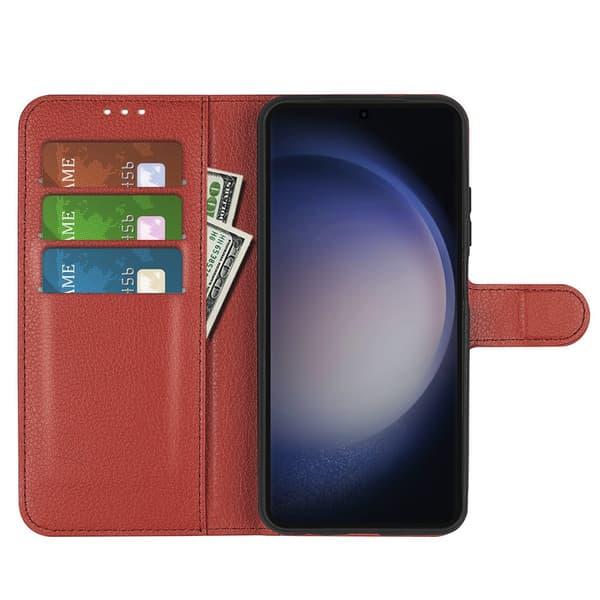 Flip Stand Leather Wallet Case For Samsung Galaxy S24 Ultra Brown