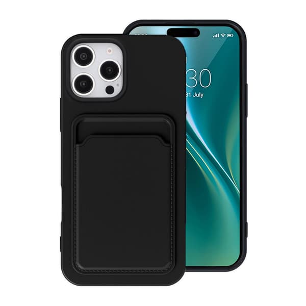 iPhone 16 Pro Max Silicone Phone Case with Card Holder - Black Svart