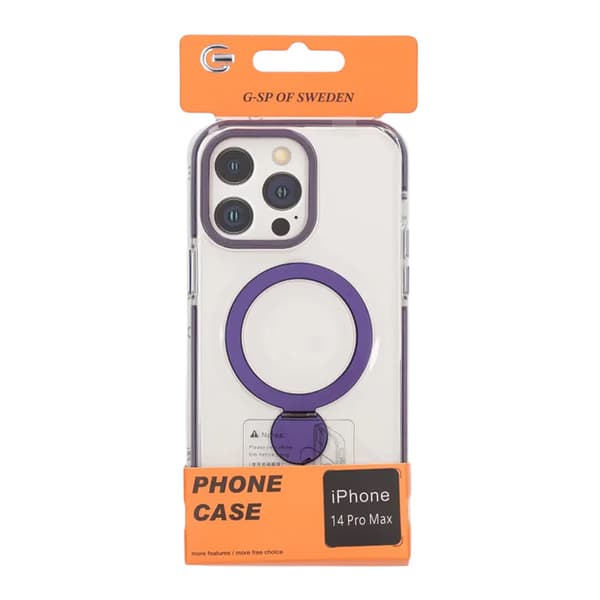 Pindun 360°Rotating Stand Magnetic Case For iPhone 14 Pro Max Purple Transparent