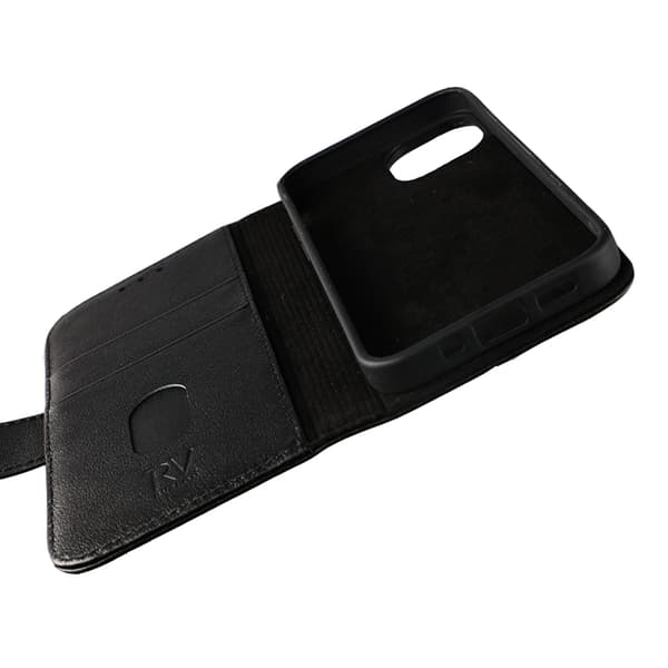 RV Leather Wallet Case - iPhone 13 Mini - Black Svart