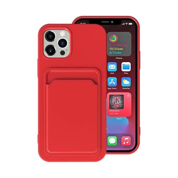 iPhone 14 Pro Max Silicone Case with Card Holder - Red Röd