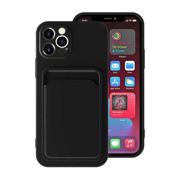 Silicone Case with Card Holder iPhone 12 Pro Max - Black Svart