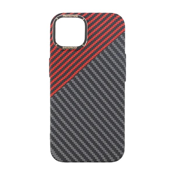 Carbon Fiber Phone Case for iPhone 14 Plus - Red and Black