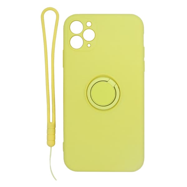iPhone 11 Pro Max Silicone Case with Ring Holder and Hand Strap - Yellow Gul