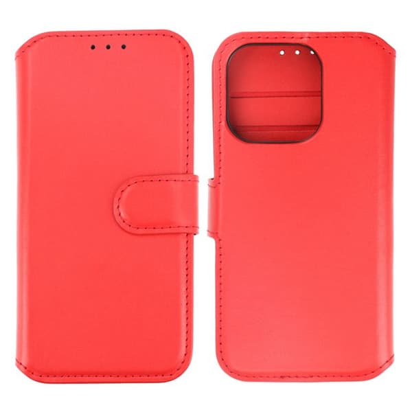 iPhone 15 Pro Wallet Case Leather Rvelon - Red Röd