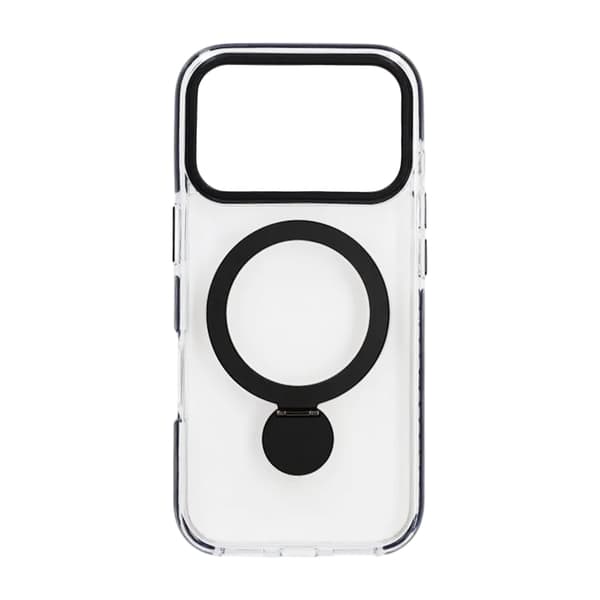 Case Magsafe for iPhone 17 Pro Max - Transparent black with ring stand Transparent