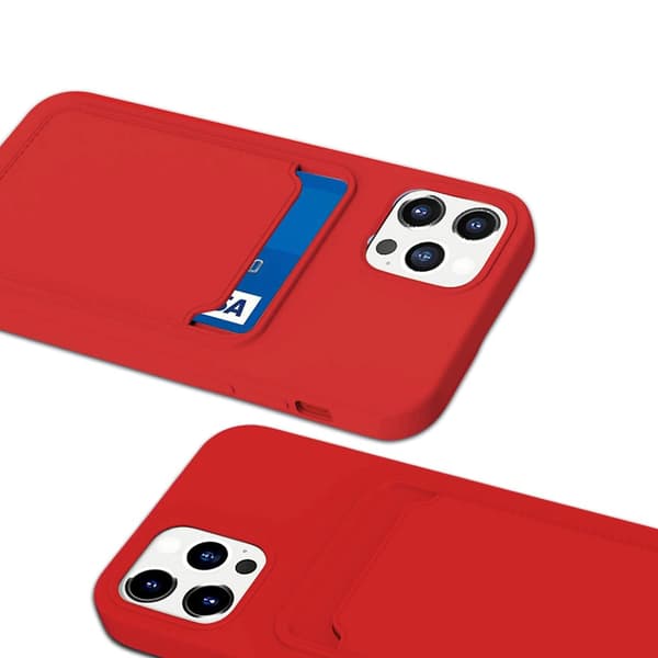 Silicone Mobile Case with Card Holder for iPhone 12 and 12 Pro - Red Röd