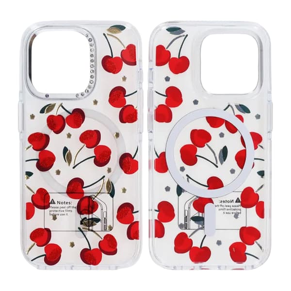 Case Magsafe for iPhone 15 Pro Max - Transparent with cherry Transparent