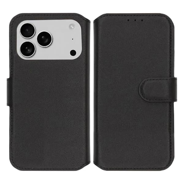 Rvelon Wallet Case Genuine Leather for iPhone 17 Pro - Black Svart