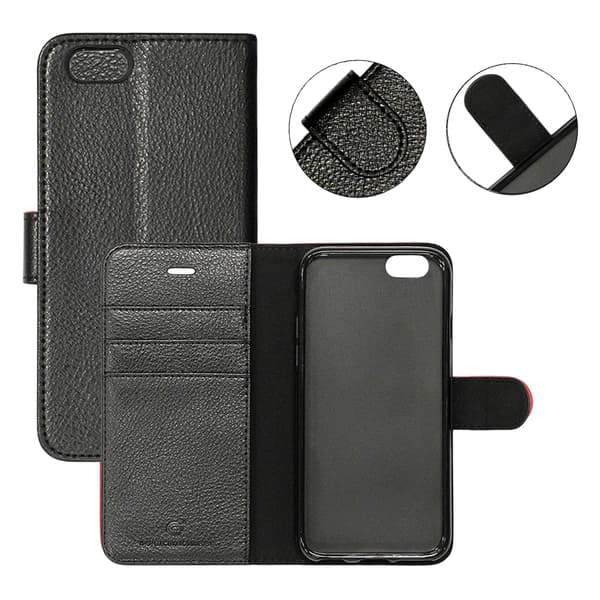 Wallet Case Leather with Stand for iPhone 6 and 6S - Black Svart