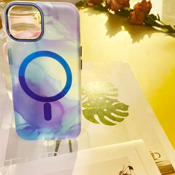 iPhone 14 Plus MagSafe Phone Case - Blue Abstract Blå