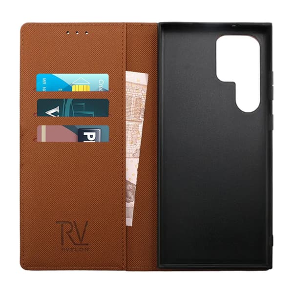 Samsung Galaxy S23 Ultra Wallet Case Magnet Rvelon - Brown Brun